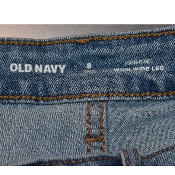 Old Navy High Rise Wow Wide Leg Women's 8 Tall Light Wash Denim Jeans Distressed - Picture 5 of 8